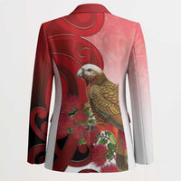 New Zealand Parrot Kaka Blazer Maori Koru With Pohutukawa Flowers LT05 - Polynesian Pride