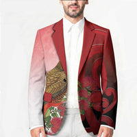 New Zealand Parrot Kaka Blazer Maori Koru With Pohutukawa Flowers LT05 - Polynesian Pride