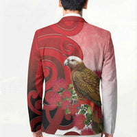 New Zealand Parrot Kaka Blazer Maori Koru With Pohutukawa Flowers LT05 - Polynesian Pride