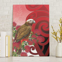 New Zealand Parrot Kaka Canvas Wall Art Maori Koru With Pohutukawa Flowers LT05 Without Frame Red - Polynesian Pride