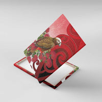New Zealand Parrot Kaka Canvas Wall Art Maori Koru With Pohutukawa Flowers LT05 With Frame Red - Polynesian Pride