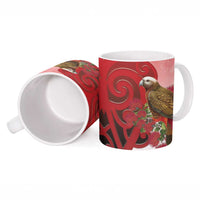 New Zealand Parrot Kaka Ceramic Mug Maori Koru With Pohutukawa Flowers LT05 - Polynesian Pride