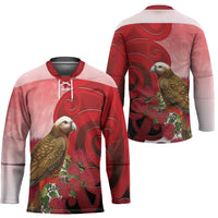 New Zealand Parrot Kaka Hockey Jersey Maori Koru With Pohutukawa Flowers - Polynesian Pride
