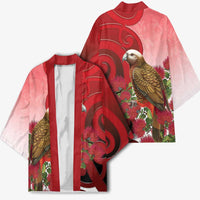 New Zealand Parrot Kaka Kimono Maori Koru With Pohutukawa Flowers LT05 - Polynesian Pride