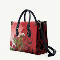 New Zealand Parrot Kaka Leather Bag Maori Koru With Pohutukawa Flowers LT05 Red - Polynesian Pride