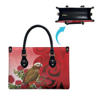 New Zealand Parrot Kaka Leather Bag Maori Koru With Pohutukawa Flowers LT05 - Polynesian Pride