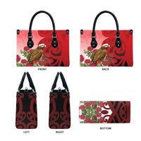 New Zealand Parrot Kaka Leather Bag Maori Koru With Pohutukawa Flowers LT05 - Polynesian Pride