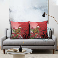 New Zealand Parrot Kaka Pillow Cover Maori Koru With Pohutukawa Flowers LT05 - Polynesian Pride
