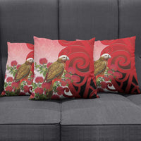 New Zealand Parrot Kaka Pillow Cover Maori Koru With Pohutukawa Flowers LT05 - Polynesian Pride