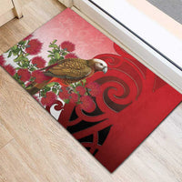 New Zealand Parrot Kaka Rubber Doormat Maori Koru With Pohutukawa Flowers LT05 - Polynesian Pride