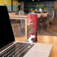 New Zealand Parrot Kaka Skinny Tumbler Maori Koru With Pohutukawa Flowers - Polynesian Pride