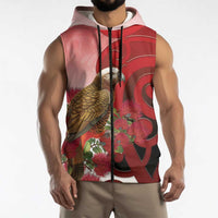 New Zealand Parrot Kaka Sleeveless Zip Hoodie Maori Koru With Pohutukawa Flowers - Polynesian Pride