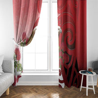 New Zealand Parrot Kaka Window Curtain Maori Koru With Pohutukawa Flowers LT05 - Polynesian Pride