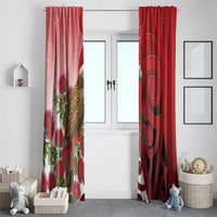 New Zealand Parrot Kaka Window Curtain Maori Koru With Pohutukawa Flowers LT05 - Polynesian Pride