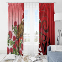 New Zealand Parrot Kaka Window Curtain Maori Koru With Pohutukawa Flowers LT05 - Polynesian Pride
