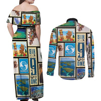 FSM Micronesia Culture Couples Matching Off Shoulder Maxi Dress and Long Sleeve Button Shirt