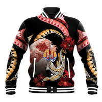 Personalised French Polynesia Victory Day Baseball Jacket Polynesian Pattern Plumeria LT05 Unisex Black - Polynesian Pride