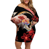 Personalised French Polynesia Victory Day Off Shoulder Short Dress Polynesian Pattern Plumeria LT05 Women Black - Polynesian Pride