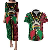 Vanuatu 46th Independence Day Couples Matching Puletasi and Hawaiian Shirt Long God Yumi Stanap Wild Boar LT05 Black - Polynesian Pride