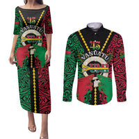 Vanuatu 45th Independence Day Couples Matching Puletasi and Long Sleeve Button Shirt Long God Yumi Stanap Wild Boar LT05 Black - Polynesian Pride