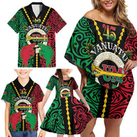 Vanuatu 46th Independence Day Family Matching Off Shoulder Short Dress and Hawaiian Shirt Long God Yumi Stanap Wild Boar LT05 - Polynesian Pride