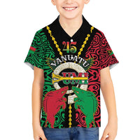 Vanuatu 45th Independence Day Family Matching Short Sleeve Bodycon Dress and Hawaiian Shirt Long God Yumi Stanap Wild Boar LT05