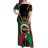Vanuatu 45th Independence Day Off Shoulder Maxi Dress Long God Yumi Stanap Wild Boar LT05 Women Black - Polynesian Pride
