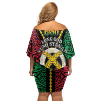 Vanuatu 45th Independence Day Off Shoulder Short Dress Long God Yumi Stanap Wild Boar LT05 - Polynesian Pride