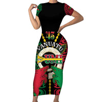 Vanuatu 45th Independence Day Short Sleeve Bodycon Dress Long God Yumi Stanap Wild Boar LT05