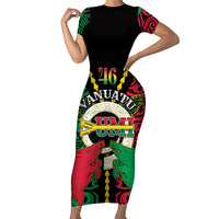 Vanuatu 46th Independence Day Short Sleeve Bodycon Dress Long God Yumi Stanap Wild Boar LT05 Long Dress Black - Polynesian Pride