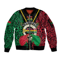 Vanuatu 45th Independence Day Sleeve Zip Bomber Jacket Long God Yumi Stanap Wild Boar LT05 Unisex Black - Polynesian Pride