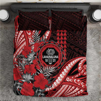Hawaii Lahainaluna High School Bedding Set Tribal Tattoo With Hibiscus Flowers LT05 Red - Polynesian Pride