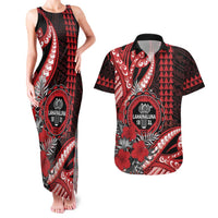 Personalized Hawaii Lahainaluna High School Couples Matching Tank Maxi Dress and Hawaiian Shirt Tribal Tattoo With Hibiscus Flowers
