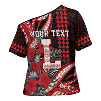 Personalized Hawaii Lahainaluna High School Cross Shoulder Shirt Tribal Tattoo With Hibiscus Flowers LT05 - Polynesian Pride