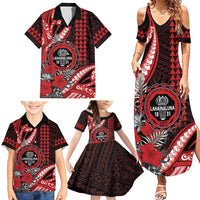 Personalized Hawaii Lahainaluna High School Family Matching Summer Maxi Dress and Hawaiian Shirt Tribal Tattoo With Hibiscus Flowers