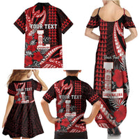 Personalized Hawaii Lahainaluna High School Family Matching Summer Maxi Dress and Hawaiian Shirt Tribal Tattoo With Hibiscus Flowers
