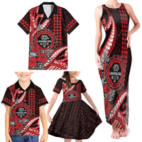 Personalized Hawaii Lahainaluna High School Family Matching Tank Maxi Dress and Hawaiian Shirt Tribal Tattoo With Hibiscus Flowers