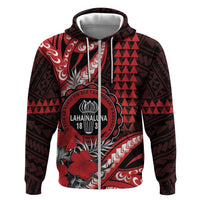 Personalized Hawaii Lahainaluna High School Hoodie Tribal Tattoo With Hibiscus Flowers LT05 Zip Hoodie Red - Polynesian Pride