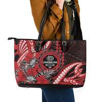 Hawaii Lahainaluna High School Leather Tote Bag Tribal Tattoo With Hibiscus Flowers LT05 - Polynesian Pride