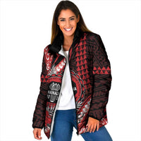 Personalized Hawaii Lahainaluna High School Padded Jacket Tribal Tattoo With Hibiscus Flowers LT05 Women Red - Polynesian Pride