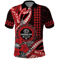 Personalized Hawaii Lahainaluna High School Polo Shirt Tribal Tattoo With Hibiscus Flowers LT05 Red - Polynesian Pride