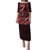 Personalized Hawaii Lahainaluna High School Puletasi Tribal Tattoo With Hibiscus Flowers LT05 Long Dress Red - Polynesian Pride