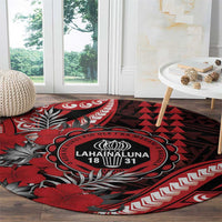 Hawaii Lahainaluna High School Round Carpet Tribal Tattoo With Hibiscus Flowers LT05 - Polynesian Pride