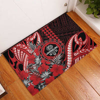 Hawaii Lahainaluna High School Rubber Doormat Tribal Tattoo With Hibiscus Flowers