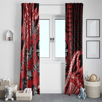 Hawaii Lahainaluna High School Window Curtain Tribal Tattoo With Hibiscus Flowers LT05 - Polynesian Pride