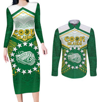 Personalised Cook Islands Ra o te Ui Ariki Couples Matching Long Sleeve Bodycon Dress and Long Sleeve Button Shirt Polynesian Pattern LT05 Green - Polynesian Pride