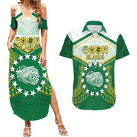 Personalised Cook Islands Ra o te Ui Ariki Couples Matching Summer Maxi Dress and Hawaiian Shirt Polynesian Pattern LT05 Green - Polynesian Pride