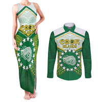 Personalised Cook Islands Ra o te Ui Ariki Couples Matching Tank Maxi Dress and Long Sleeve Button Shirt Polynesian Pattern LT05 Green - Polynesian Pride