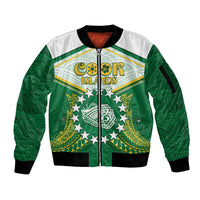 Personalised Cook Islands Ra o te Ui Ariki Sleeve Zip Bomber Jacket Polynesian Pattern LT05 Unisex Green - Polynesian Pride