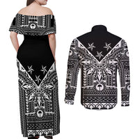 Black Philippines Sun Star Couples Matching Off Shoulder Maxi Dress and Long Sleeve Button Shirt Igorot Tribal Inspiration LT05 - Polynesian Pride
